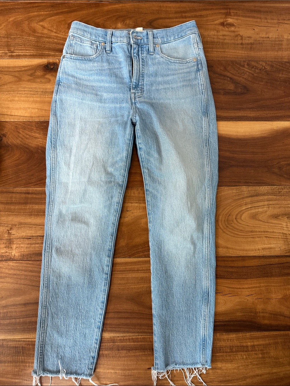 Madewell light blue denim jeans label detail